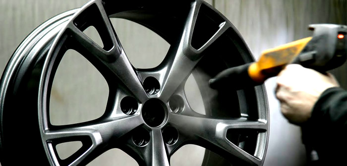 photo of wheels being powder coated in Detroit, MI